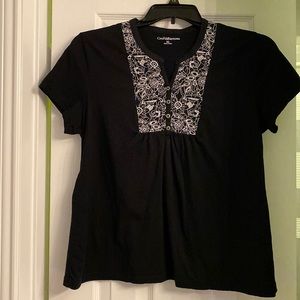 Croft & Barrow Black Top with White Stitched Bib